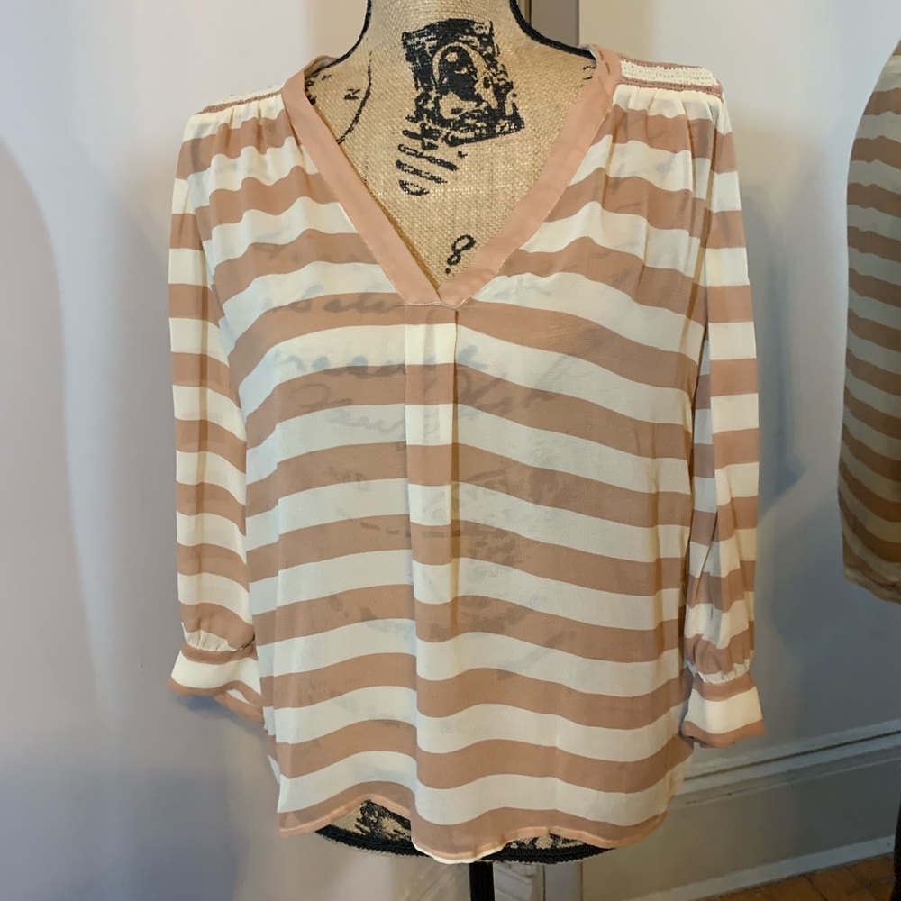 Joie Aceline Sheer Wide Stripe Silk Blouse
